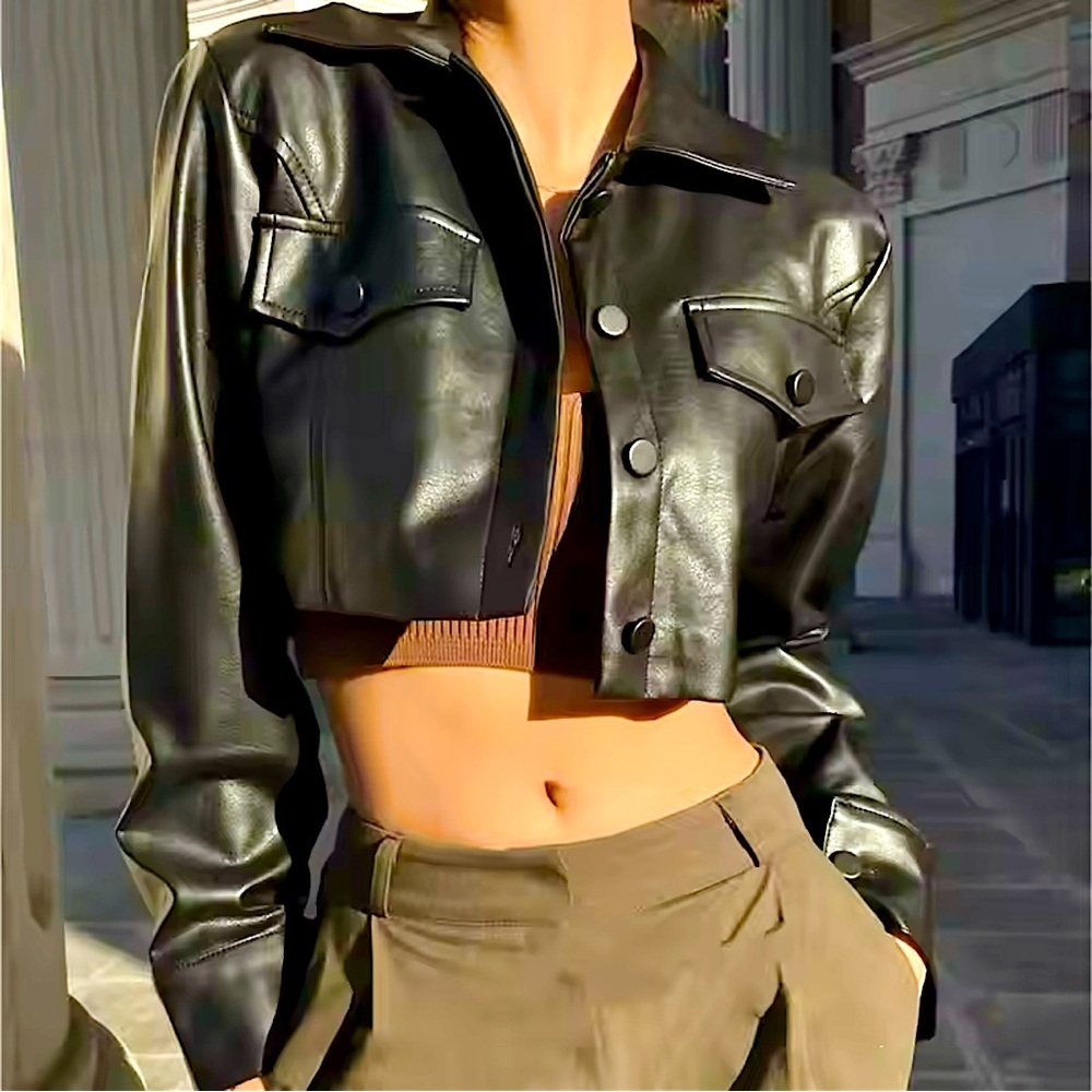 Faux Leather Short Black jacket